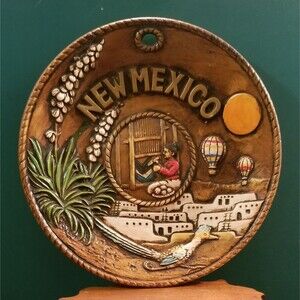 Vintage 1970s New Mexico Ceramic Souvenir Wall Hanging Plate 6.25" Diameter